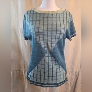St. John Blue and Cream Plaid Short Sleeve Top